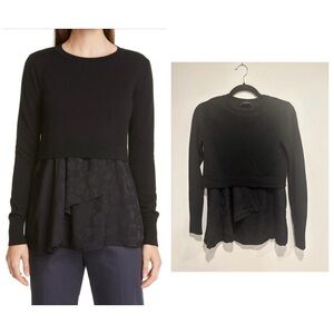 Club Monaco Black Layered Merino Wool & Viscose Top XS
